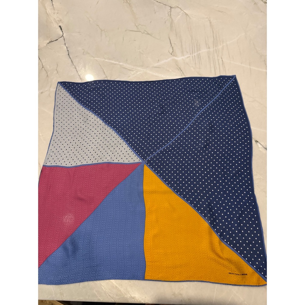 Geoffrey Beene Mens Pocket Square Colorblock Polka Dot Silk Navy Yellow